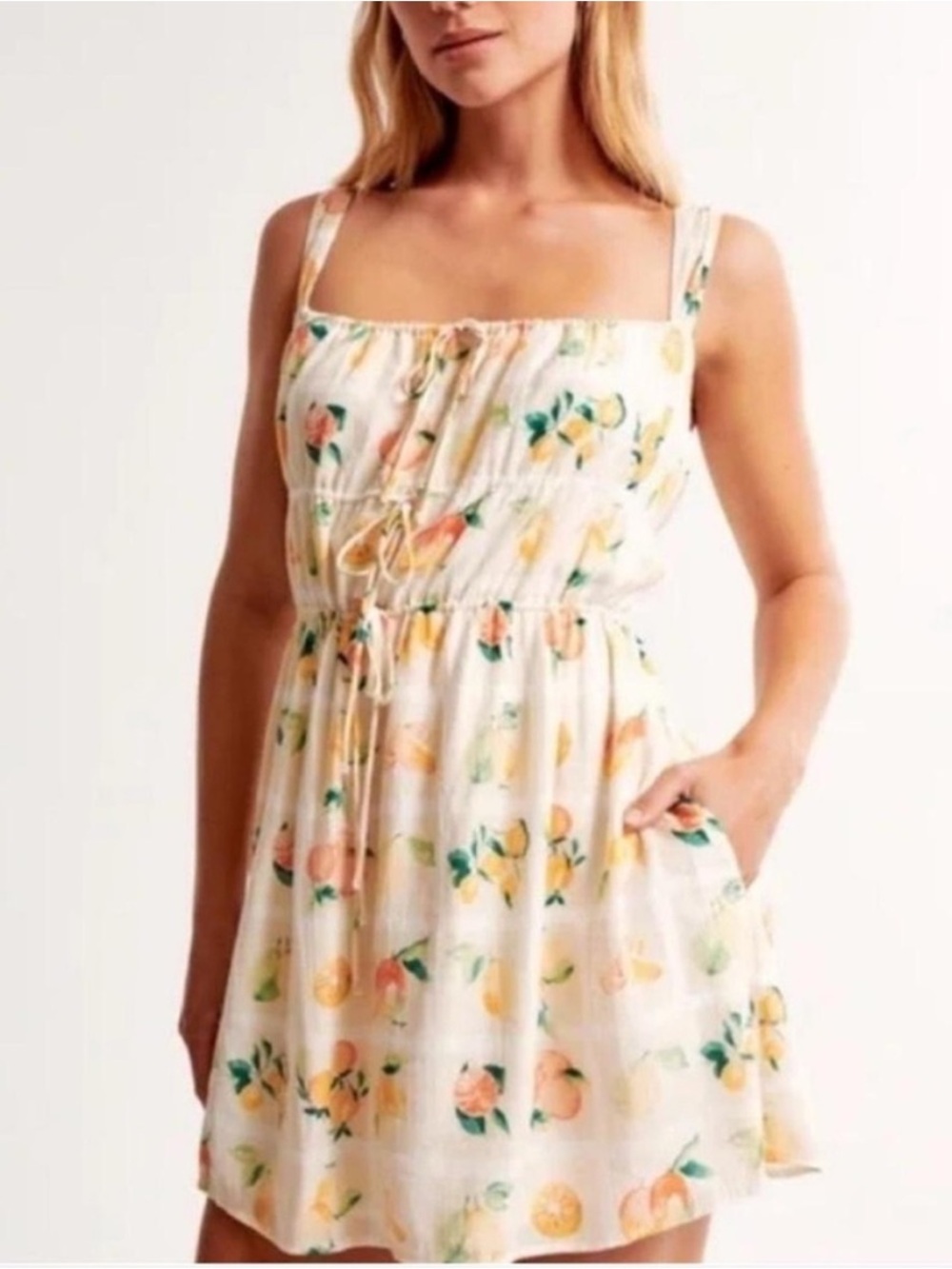 Abercrombie & Fitch White Floral Mini Dress with Peach Print